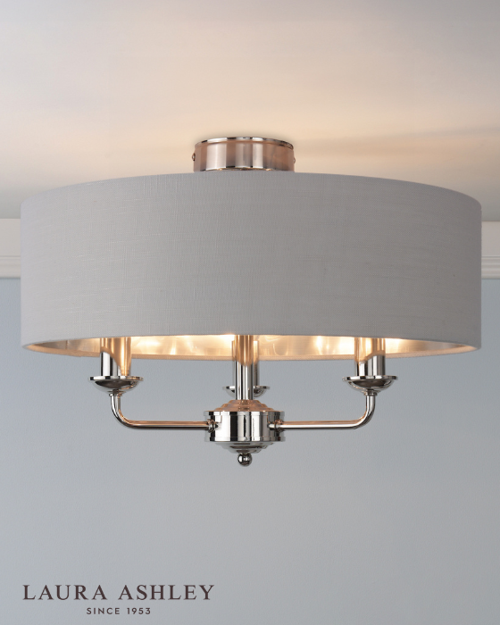 Laura Ashley Sorrento 3 Light Polished Nickel Semi Flush With Silver Shade