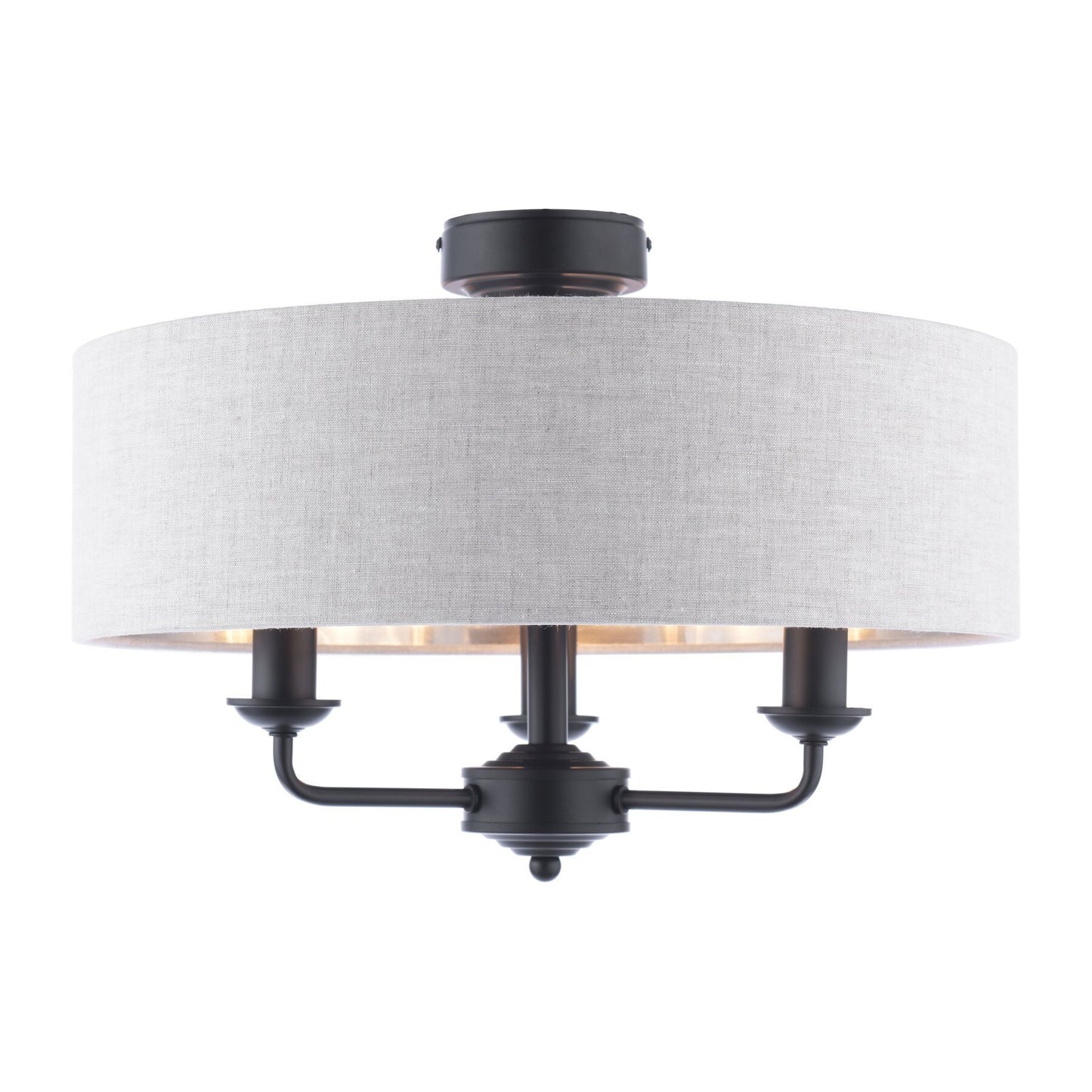 Laura Ashley Sorrento 3 Light Matt Black Semi Flush With Natural Shade