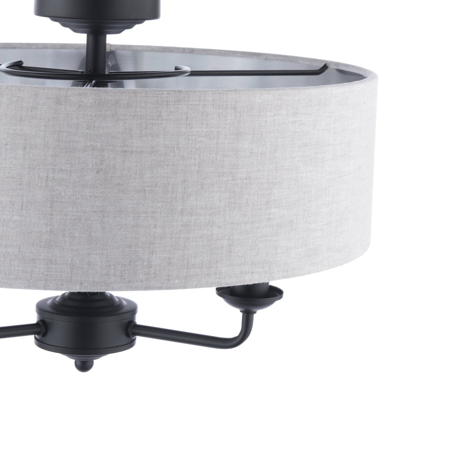 Laura Ashley Sorrento 3 Light Matt Black Semi Flush With Natural Shade