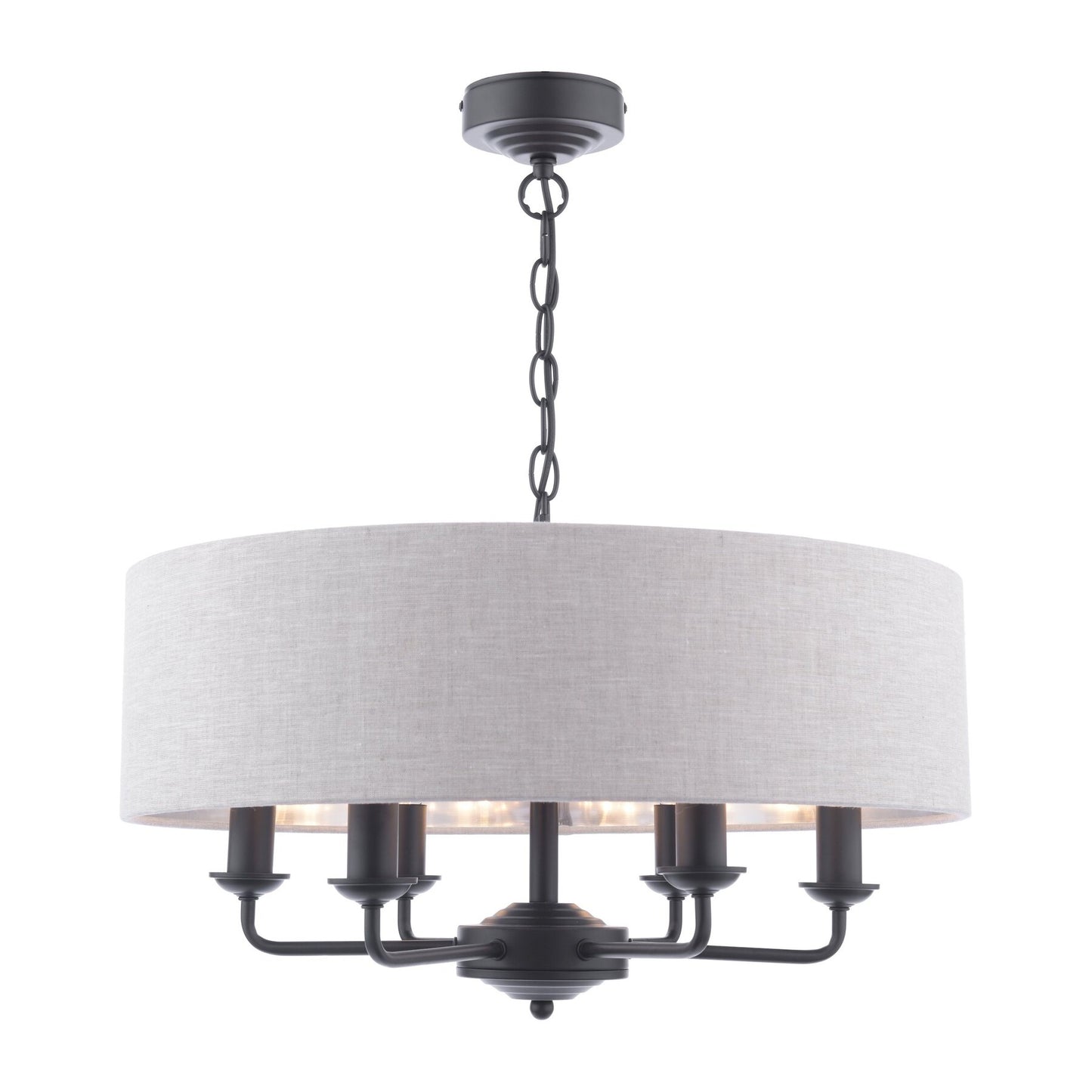 Laura Ashley Sorrento 6 Light Matt Black Chandelier With Natural Shade