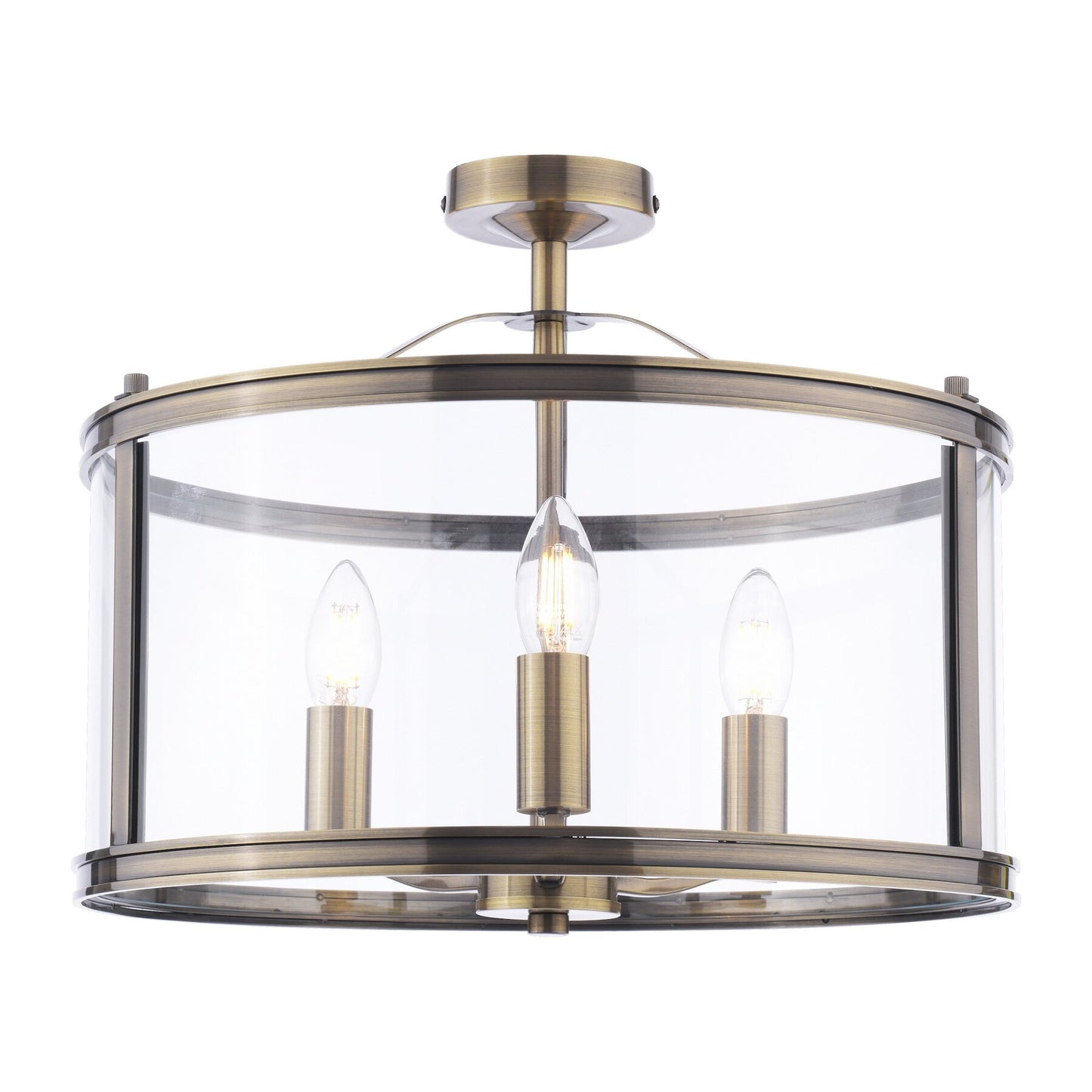 Laura Ashley Harrington 3 Light Antique Brass & Glass Semi Flush