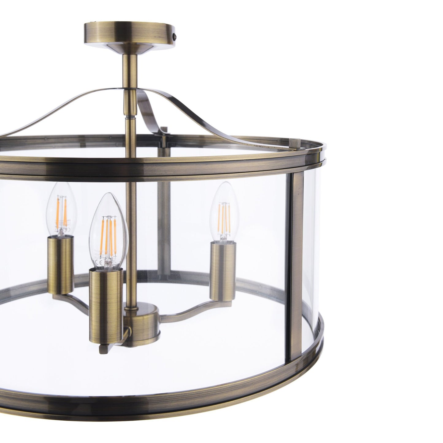 Laura Ashley Harrington 3 Light Antique Brass & Glass Semi Flush