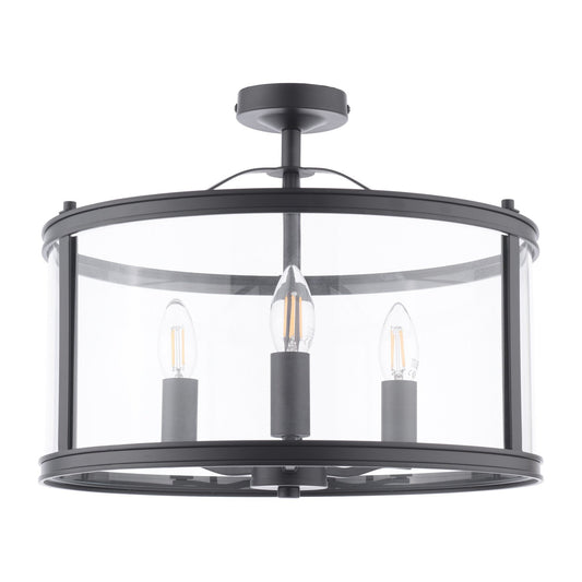 Laura Ashley Harrington 3 Light Matt Black & Glass Semi Flush