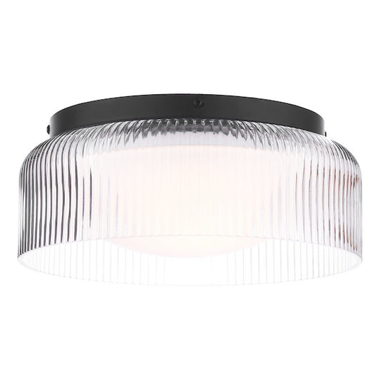 Laura Ashley Charissa IP44 Bathroom Matt Black & Ribbed Glass Flush