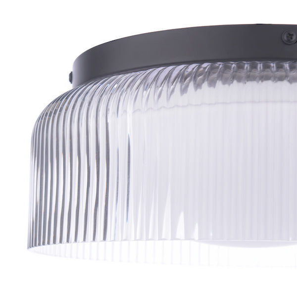 Laura Ashley Charissa IP44 Bathroom Matt Black & Ribbed Glass Flush