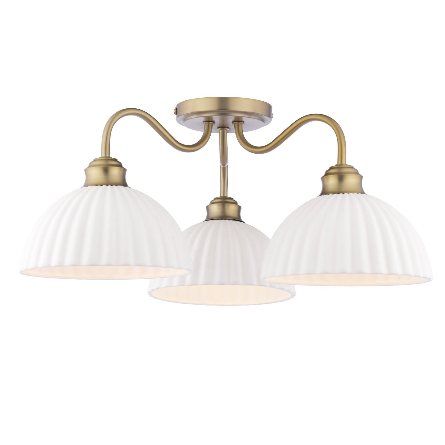 Laura Ashley Durford 3 Light Matt Antique Brass & White Ceramic Semi Flush
