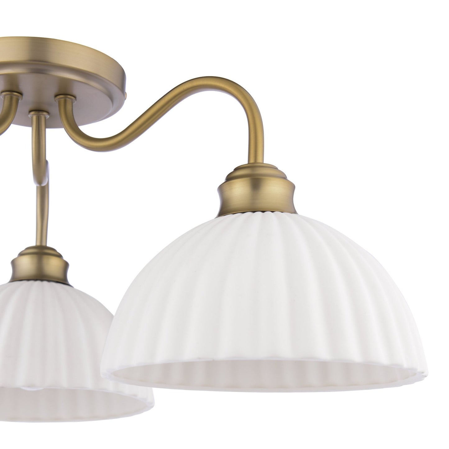 Laura Ashley Durford 3 Light Matt Antique Brass & White Ceramic Semi Flush