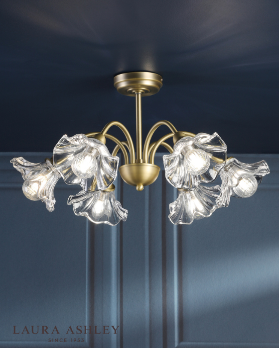 Laura Ashley Kerswell 6 Light Matt Antique Brass & Glass Semi Flush