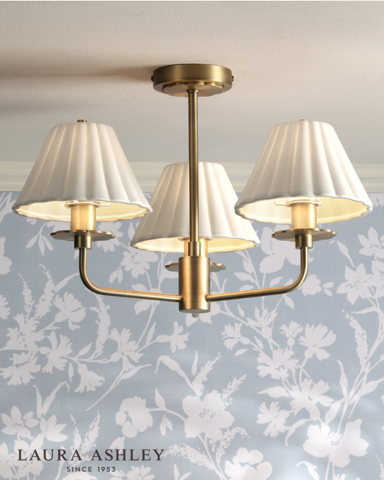 Laura Ashley Mixbury 3 Light Matt Antique Brass & White Ceramic Semi Flush