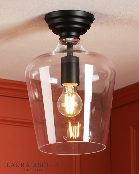 Laura Ashley Ockley Matt Black & Glass Semi Flush