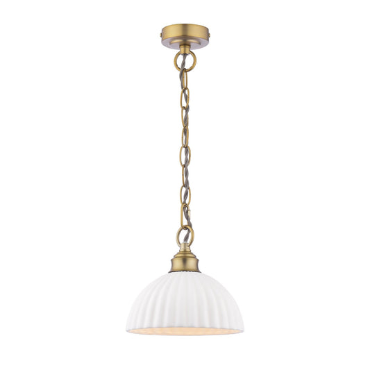 Laura Ashley Durford Matt Antique Brass & White Ceramic Pendant