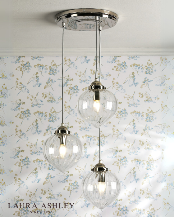 Laura Ashley Whitham 3 Light Polished Nickel & Ribbed Glass Cluster Pendant