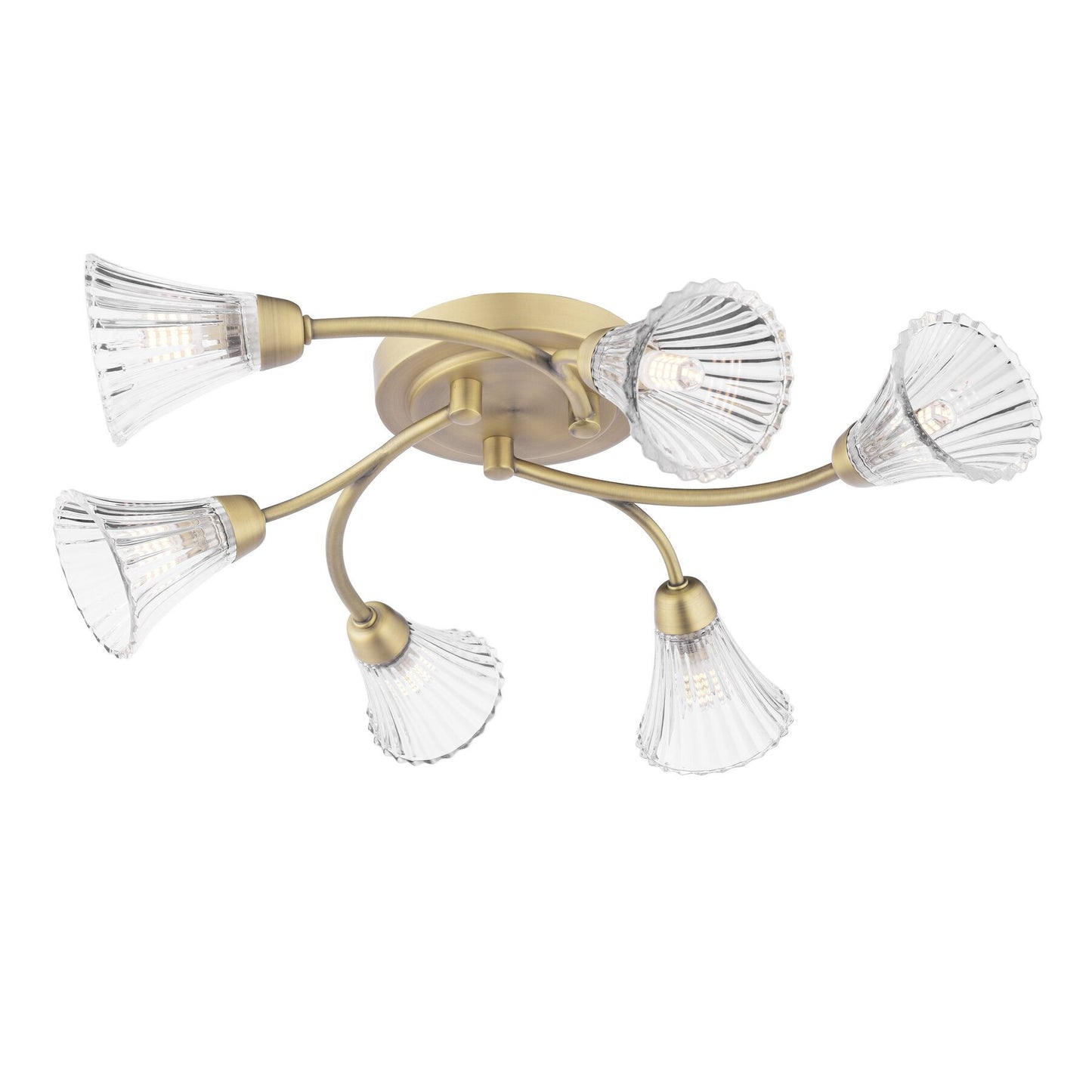 Laura Ashley Lanton 6 Light Matt Antique Brass & Ribbed Glass Semi Flush
