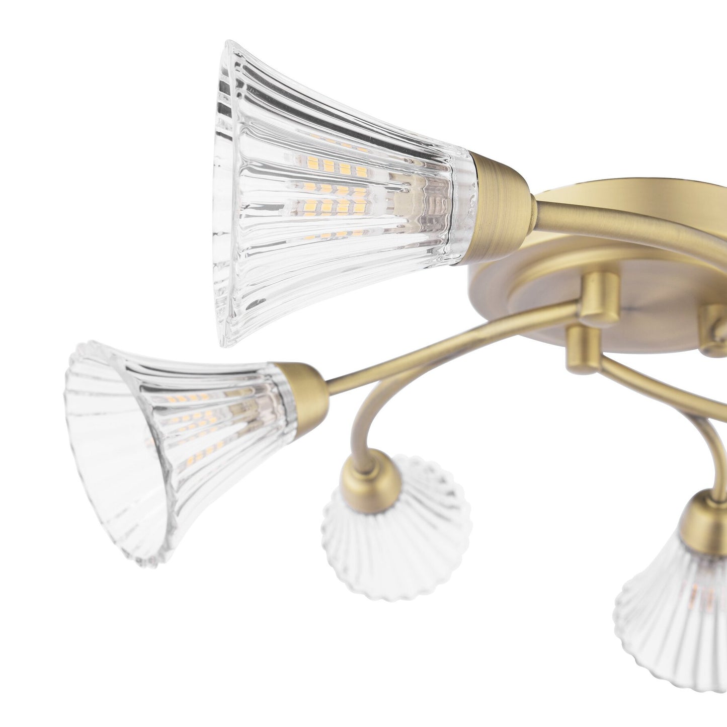 Laura Ashley Lanton 6 Light Matt Antique Brass & Ribbed Glass Semi Flush