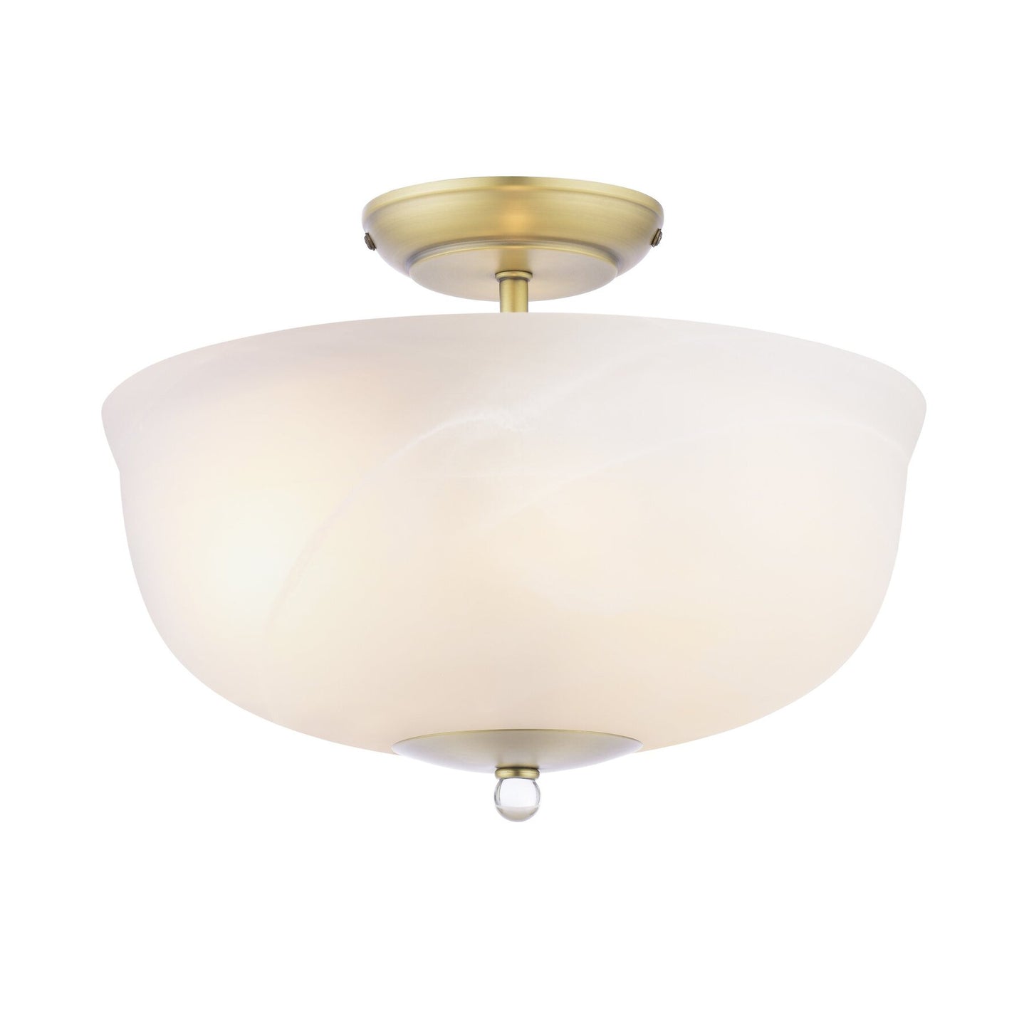 Laura Ashley Cossington 2 Light Matt Antique Brass & White Marble Effect Glass Semi Flush