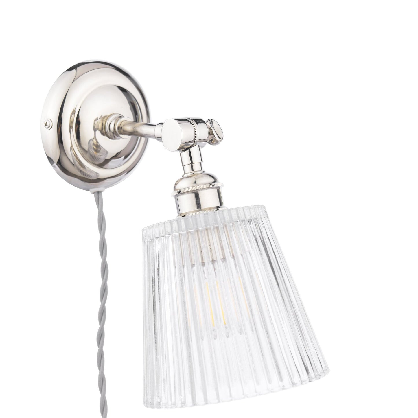 Laura Ashley Callaghan Plugged Polished Nickel & Ribbed Glass Wall Light