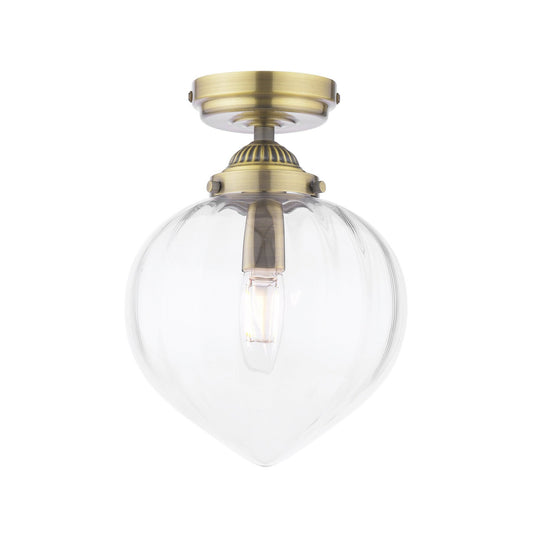Laura Ashley Whitham Bathroom IP44 Antique Brass & Ribbed Glass Flush Ceiling Light