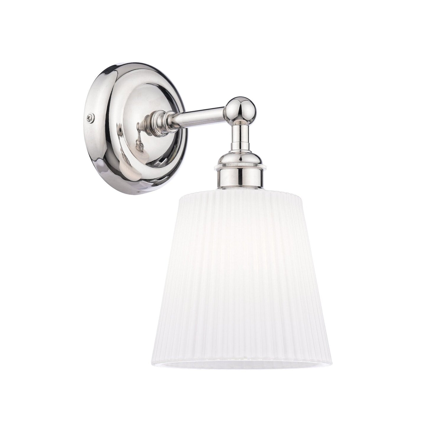 Laura Ashley Callaghan Bathroom IP44 Polished Nickel & White Ribbed Glass Wall Light