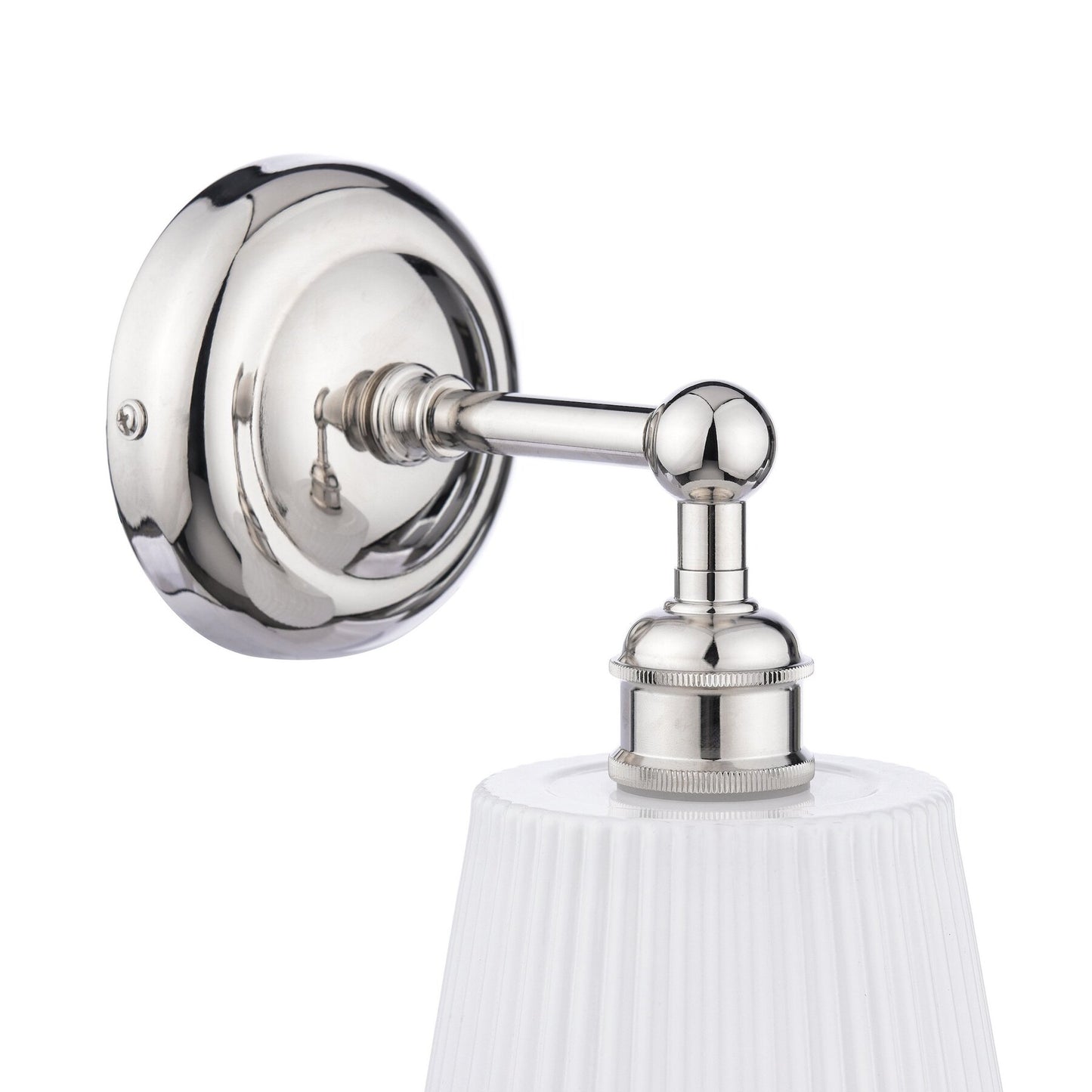 Laura Ashley Callaghan Bathroom IP44 Polished Nickel & White Ribbed Glass Wall Light