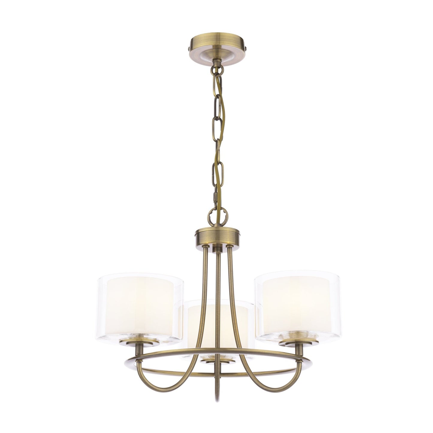 Laura Ashley Southwell 3 Light Antique Brass & Opal Glass Armed Chandelier