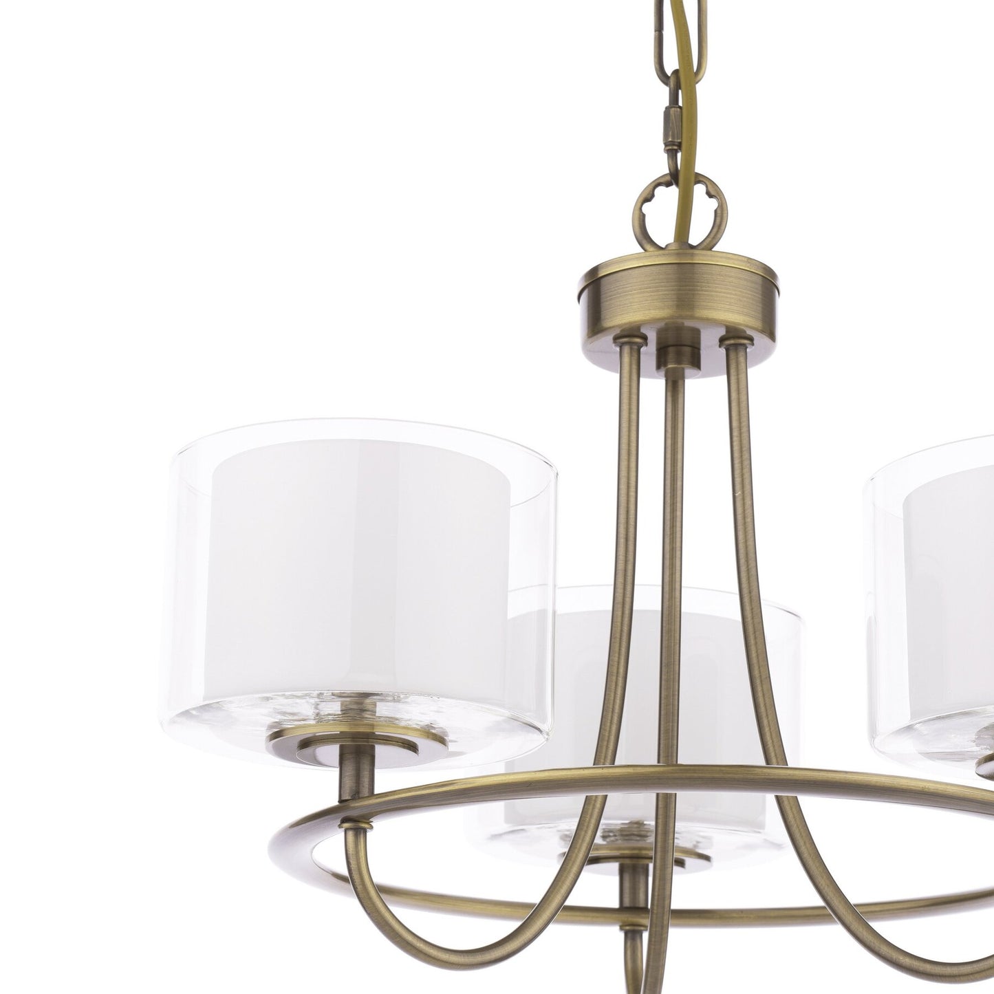 Laura Ashley Southwell 3 Light Antique Brass & Opal Glass Armed Chandelier