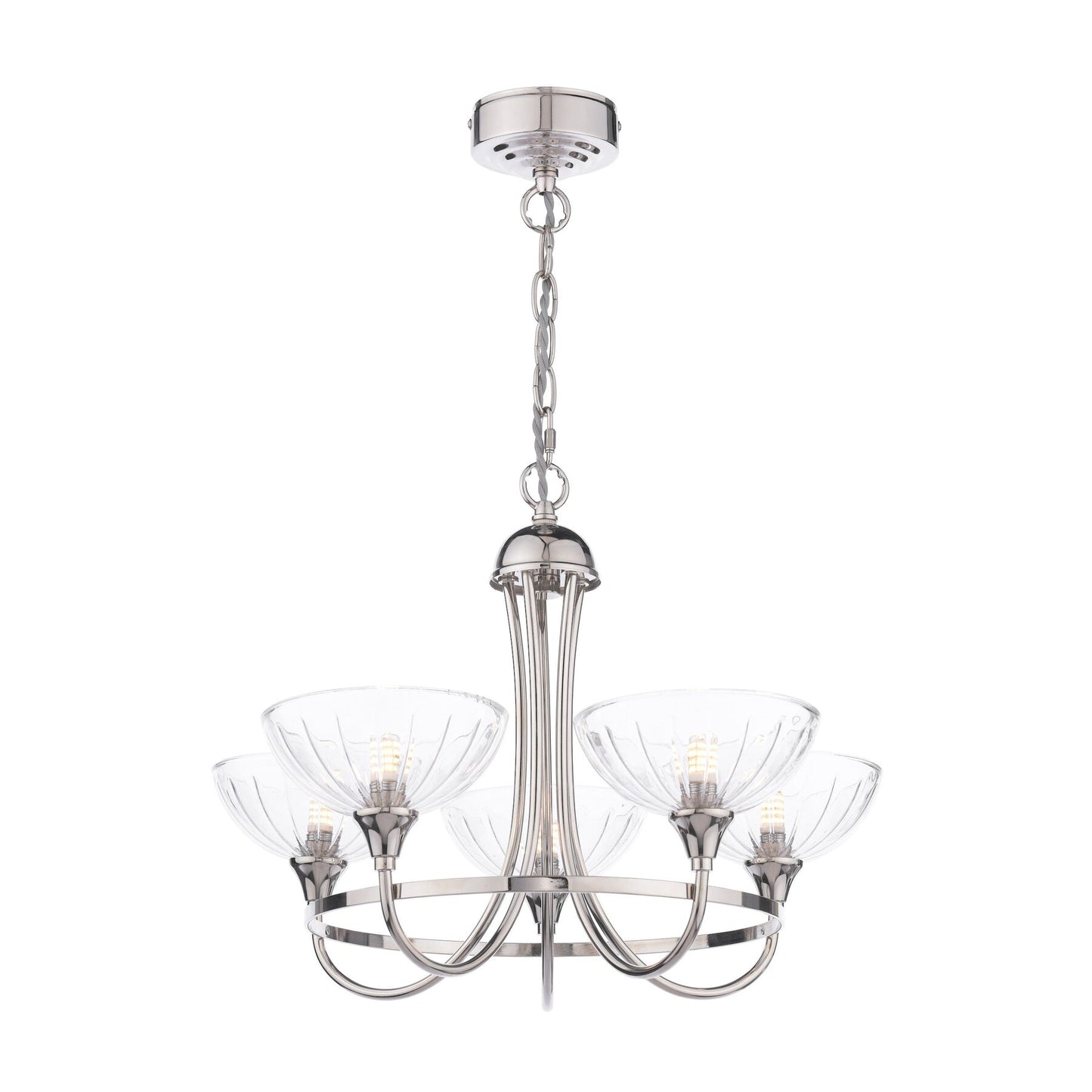 Laura Ashley Wellham 5 Light Polished Nickel & Ribbed Glass Armed Chandelier