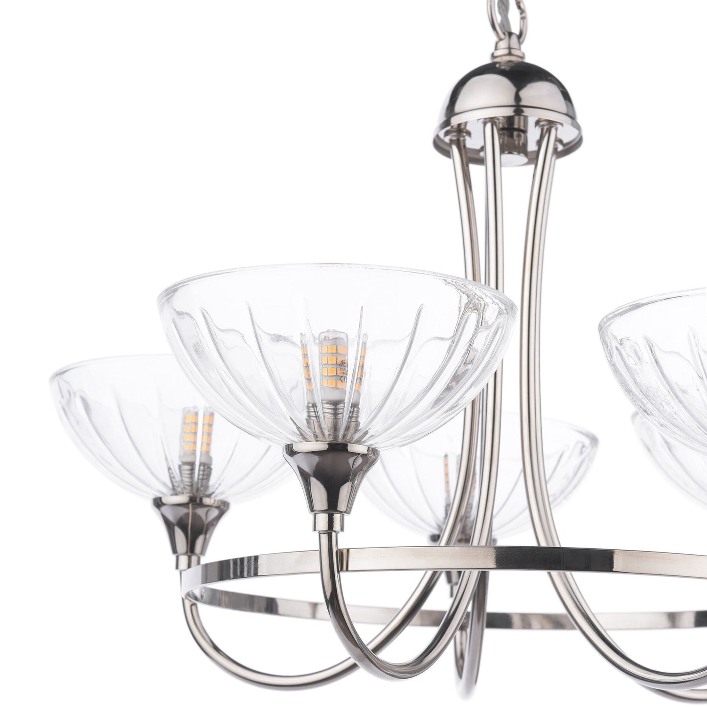 Laura Ashley Wellham 5 Light Polished Nickel & Ribbed Glass Armed Chandelier