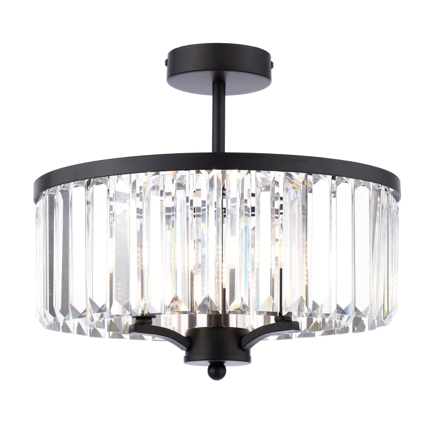 Laura Ashley Elkwood 3 Light Crystal & Black Semi Flush
