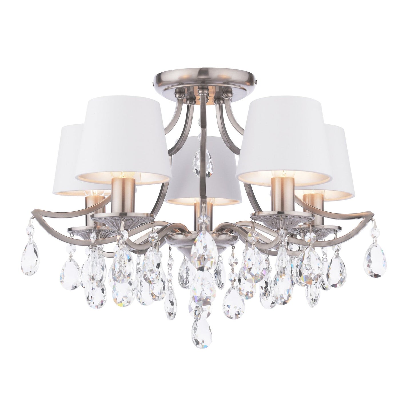 Laura Ashley Enstone 5 Light Polished Nickel & Crystal Semi Flush With Shades