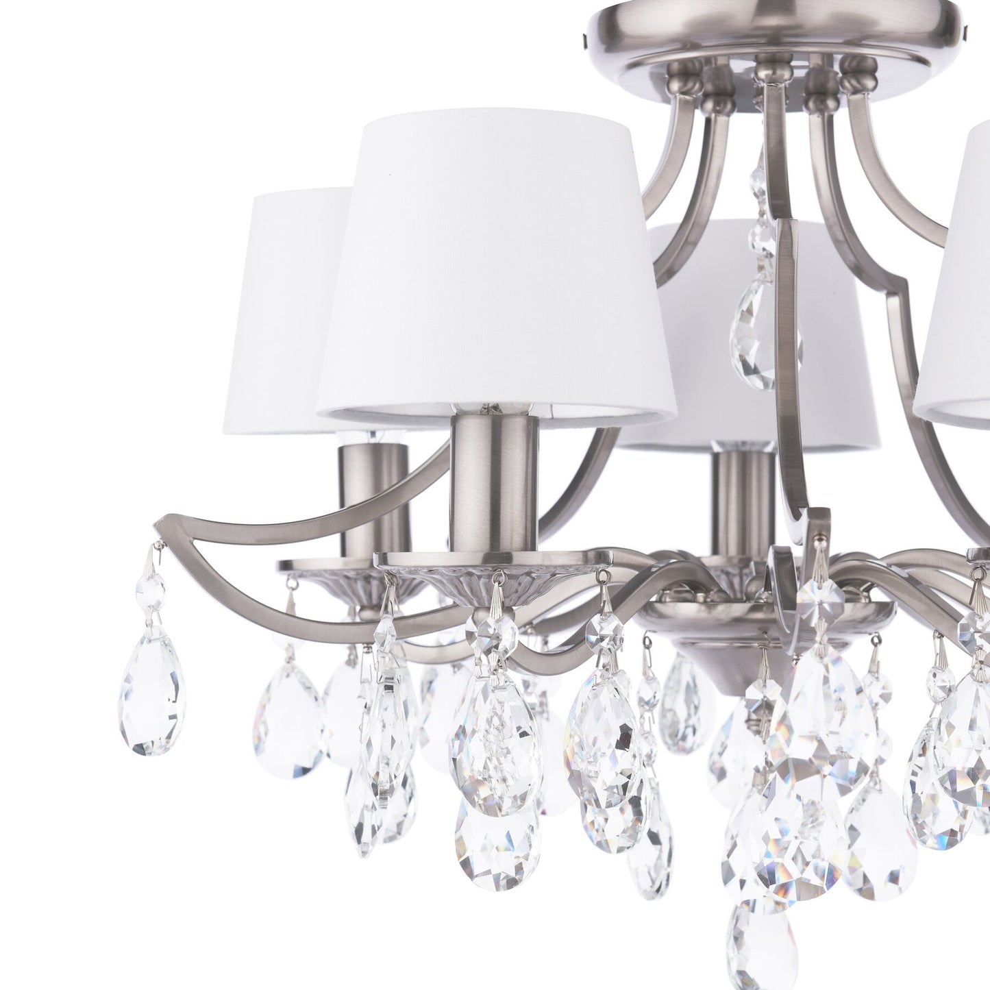 Laura Ashley Enstone 5 Light Polished Nickel & Crystal Semi Flush With Shades