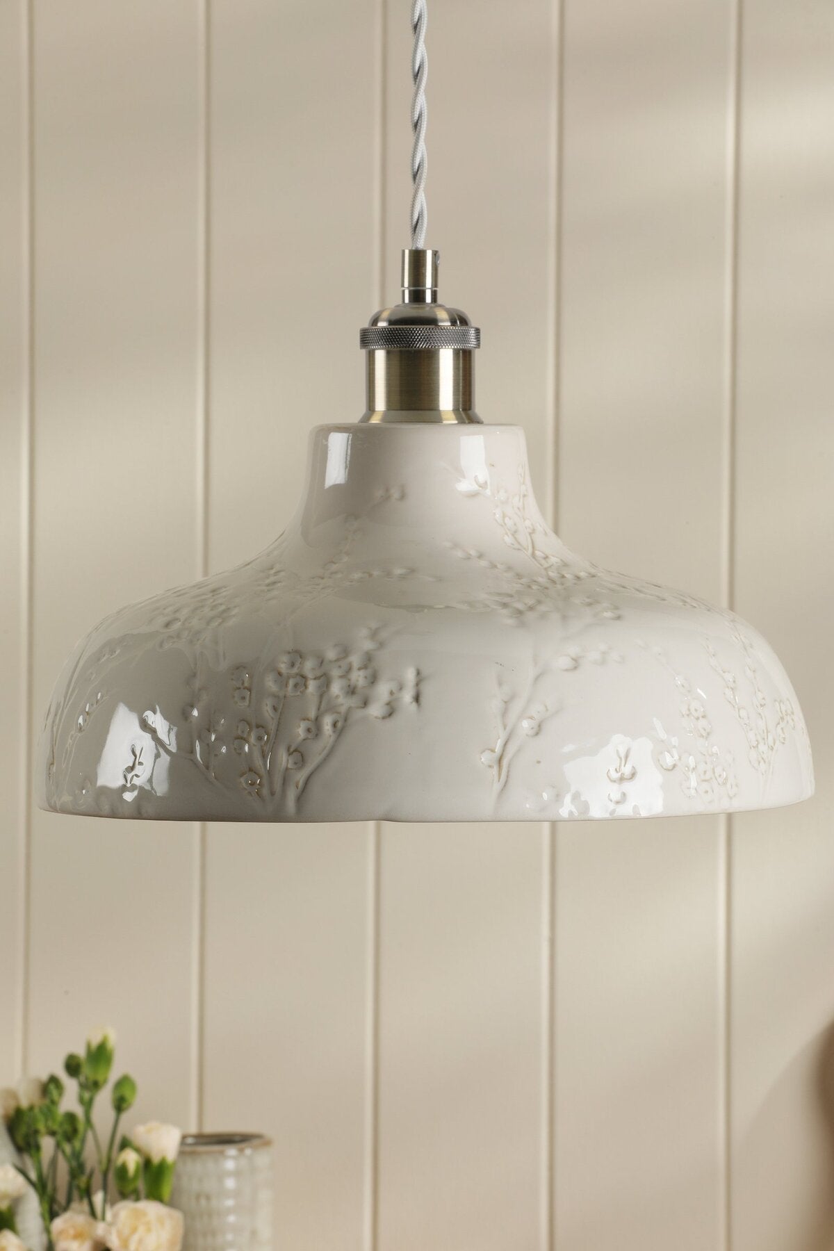Laura Ashley Pussywillow White Ceramic Pendant