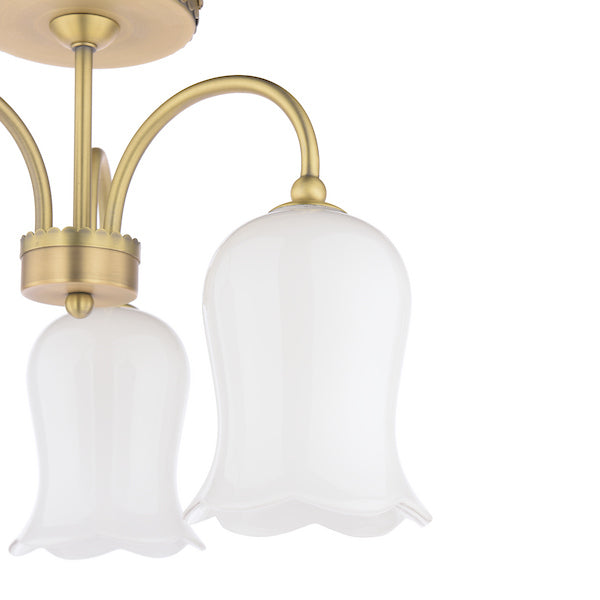 Laura Ashley Lidsell 3 Light Matt Antique Brass & Opal Glass Semi Flush