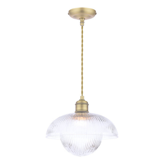 Laura Ashley Billham Matt Antique Brass & Ribbed Glass Pendant