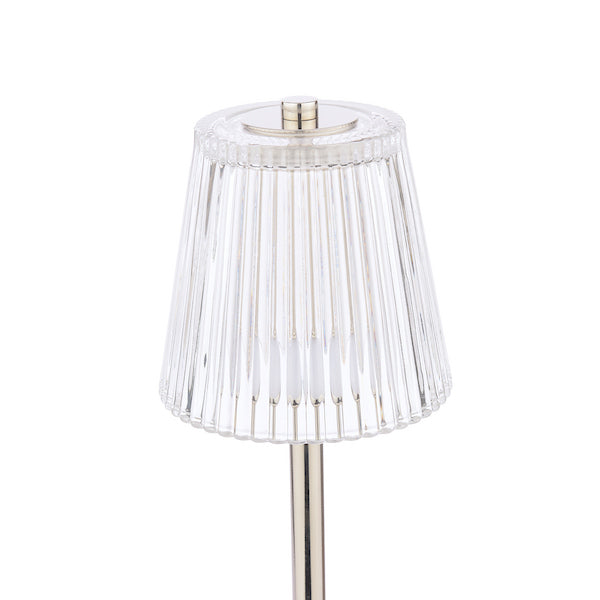 Laura Ashley Callaghan Rechargeable LED Polished Nickel & Ribbed Glass Table Lamp
