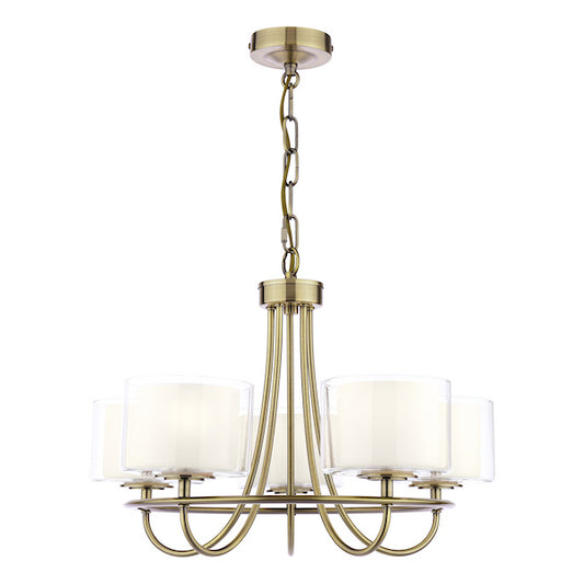 Laura Ashley Southwell 5 Light Antique Brass & Opal Glass Armed Pendant