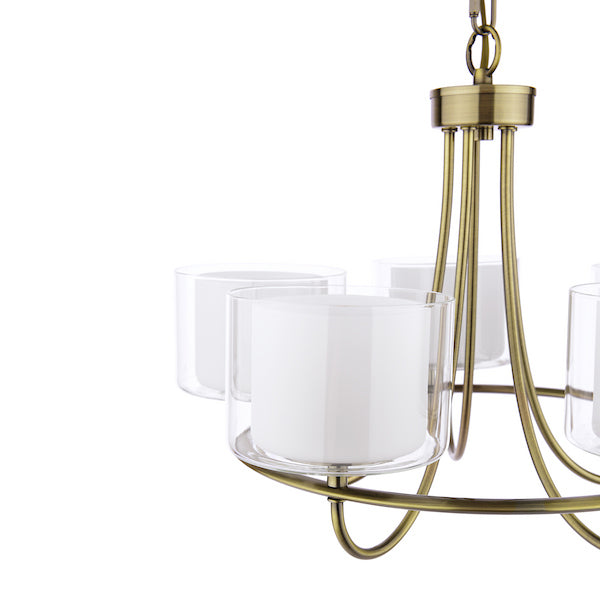 Laura Ashley Southwell 5 Light Antique Brass & Opal Glass Armed Pendant