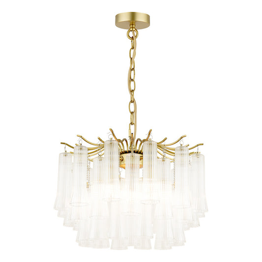 Laura Ashley Penlee 4 Light Matt Antique Brass & Ribbed Glass Pendant
