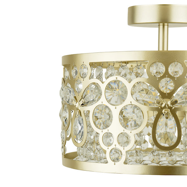 Laura Ashley Tilbrook 3 Light Matt Champagne & Crystal Flush