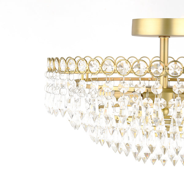 Laura Ashley Enid 5 Light Faceted Glass & Matt Antique Brass Semi Flush