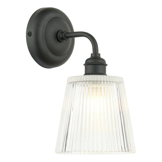 Laura Ashley Callaghan Outdoor IP44 Matt Black & Ribbed Glass Wall Light