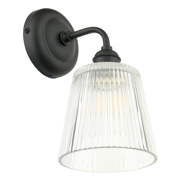 Laura Ashley Callaghan Outdoor IP44 Matt Black & Ribbed Glass Wall Light