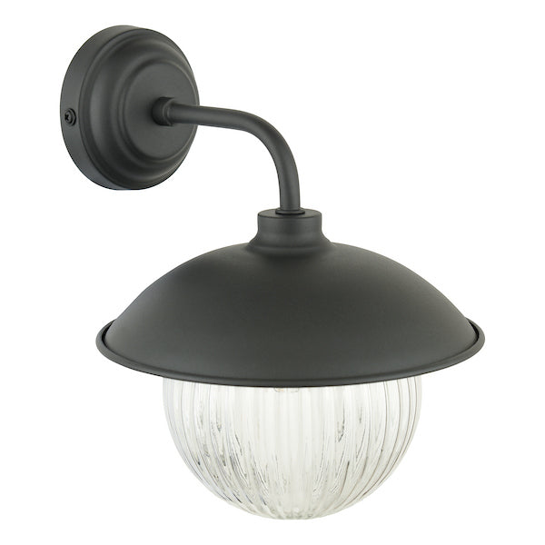 Laura Ashley Hatton Outdoor IP44 Matt Black & Ribbed Glass Wall Light