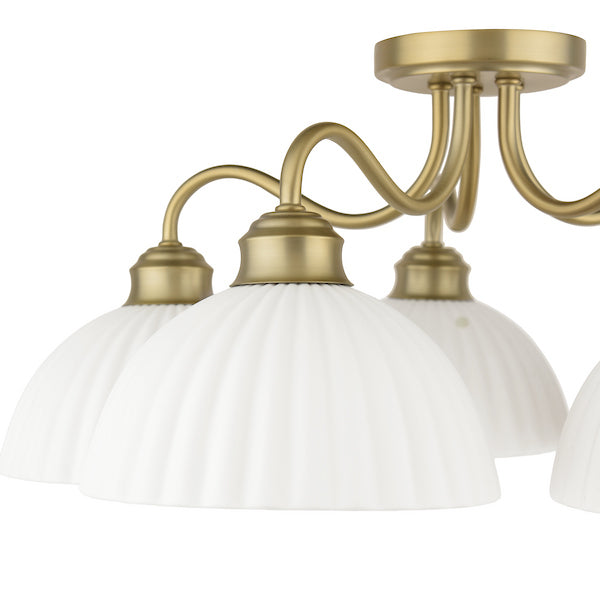 Laura Ashley Durford 5 Light Matt Antique Brass & White Ceramic Semi Flush