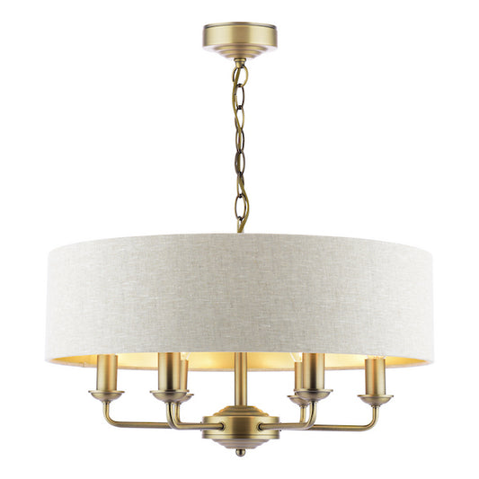 Laura Ashley Sorrento 6 Light Matt Antique Brass Chandelier with Natural Shade