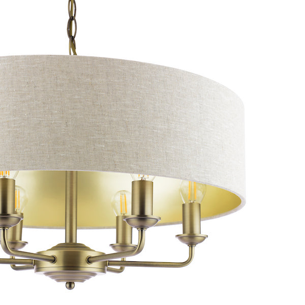 Laura Ashley Sorrento 6 Light Matt Antique Brass Chandelier with Natural Shade
