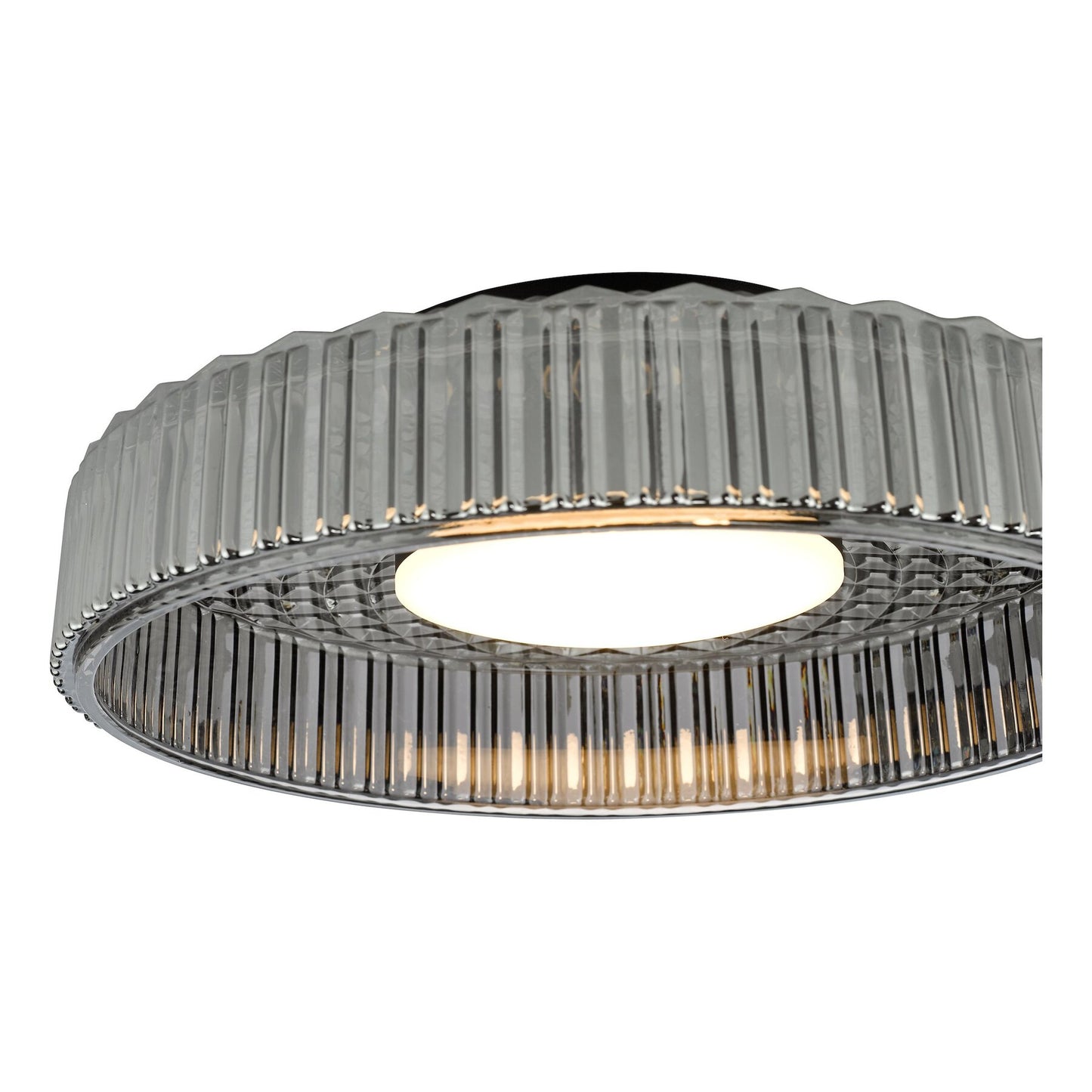 Dar Lighting Leena LED Satin Black & Smoked Ribbed Glass Flush