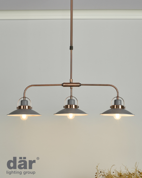 Dar Lighting Liden 3 Light Graphite & Copper Bar Pendant
