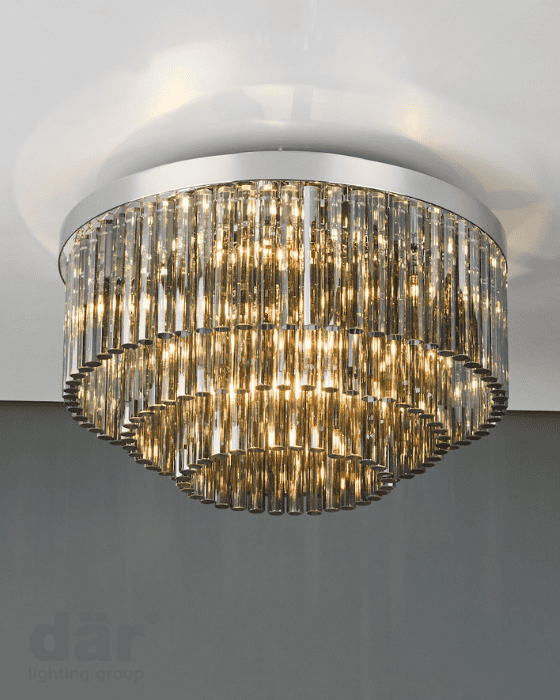 Dar Lighting Logan 5 Light Polished Chrome & Smoked Glass Flush