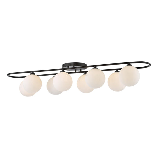 Dar Lighting Luana 8 Light Matt Black & Opal Glass Semi Flush