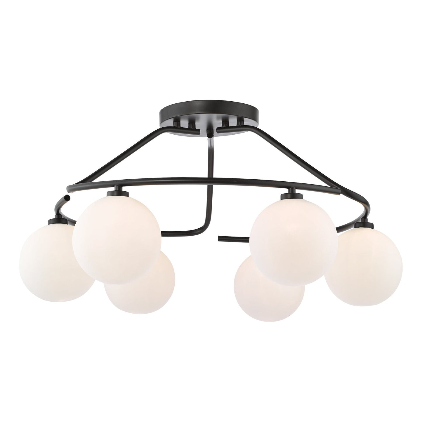 Dar Lighting Luana 6 Light Matt Black & Opal Glass Semi Flush